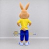Custom Tan Yellow and Blue Rabbit in Sportswear Mascot Costume Adult Full Body Suit for Easter Events Custom Tan Yellow and Blue Rabbit in Sportswear Mascot Costume Adult Full Body Suit for Easter Events