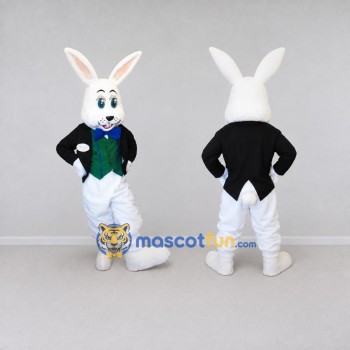 Custom White Black and Green Rabbit in Tuxedo Mascot Costume Adult Full Body Suit for Easter Events