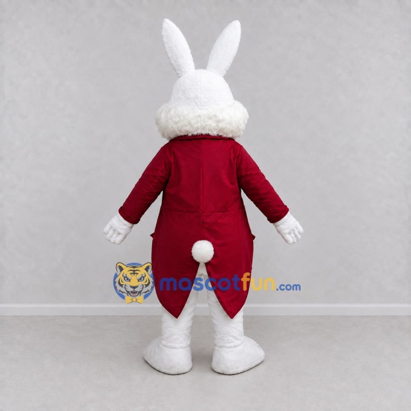 Custom White Red and Gold Rabbit in Tailcoat Mascot Costume Adult Full Body Suit for Easter Events Custom White Red and Gold Rabbit in Tailcoat Mascot Costume Adult Full Body Suit for Easter Events