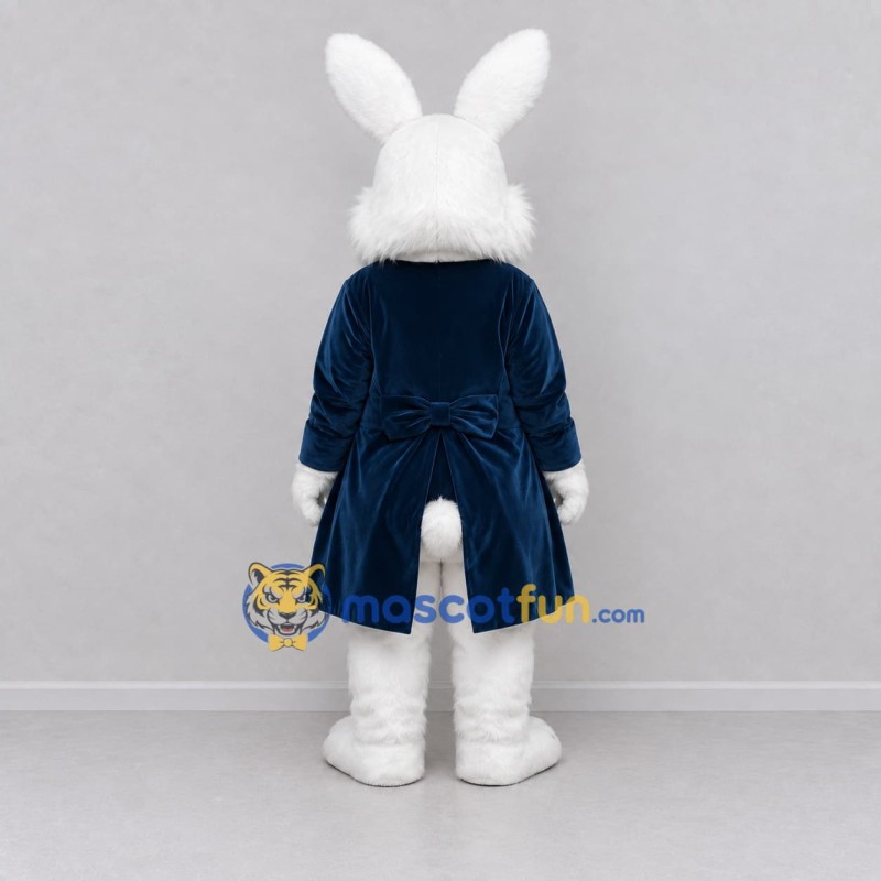 Custom White and Navy Blue Rabbit in Tailcoat Mascot Costume Adult Full Body Suit for Easter Events Custom White and Navy Blue Rabbit in Tailcoat Mascot Costume Adult Full Body Suit for Easter Events