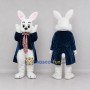 Custom White and Navy Blue Rabbit in Tailcoat Mascot Costume Adult Full Body Suit for Easter Events