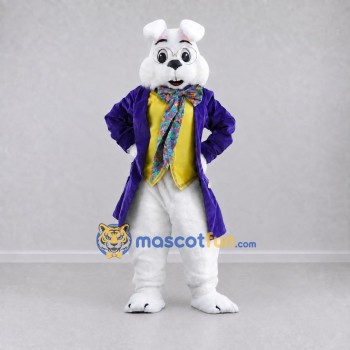 Custom White Purple and Yellow Rabbit in Tailcoat Mascot Costume Adult Full Body Suit for Easter Events Custom White Purple and Yellow Rabbit in Tailcoat Mascot Costume Adult Full Body Suit for Easter Events
