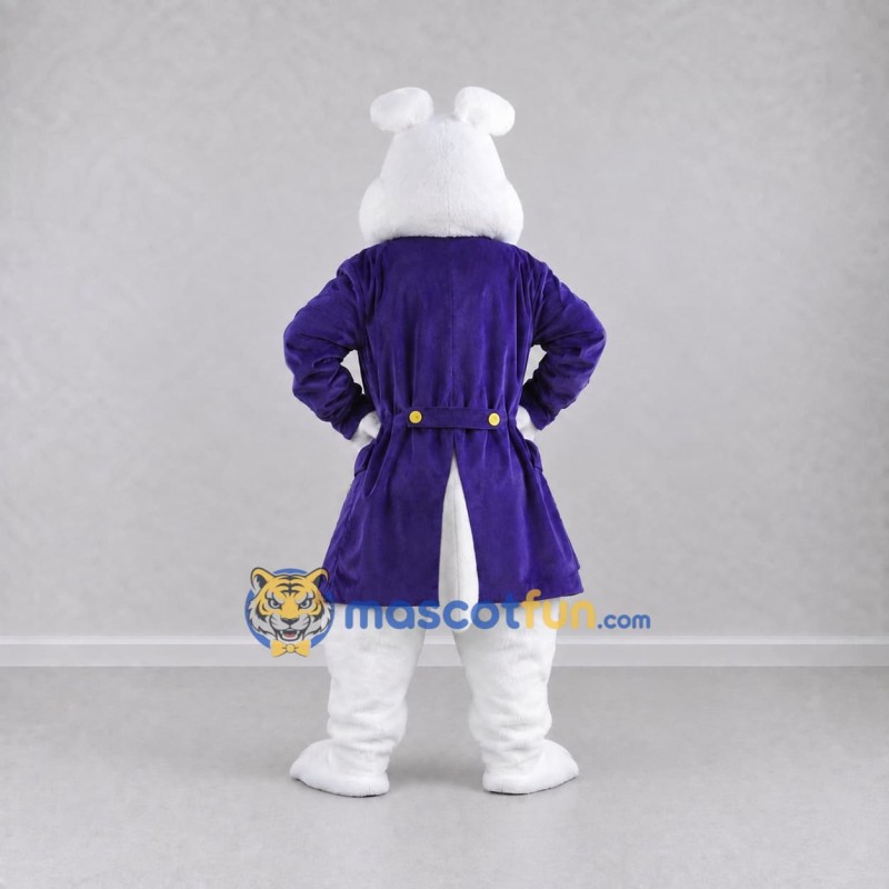 Custom White Purple and Yellow Rabbit in Tailcoat Mascot Costume Adult Full Body Suit for Easter Events Custom White Purple and Yellow Rabbit in Tailcoat Mascot Costume Adult Full Body Suit for Easter Events