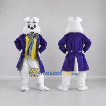 Custom White Purple and Yellow Rabbit in Tailcoat Mascot Costume Adult Full Body Suit for Easter Events