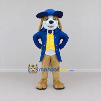 Custom Tan Blue and Yellow Dog in Tailcoat Mascot Costume Adult Full Body Suit for Costume Parties Custom Tan Blue and Yellow Dog in Tailcoat Mascot Costume Adult Full Body Suit for Costume Parties