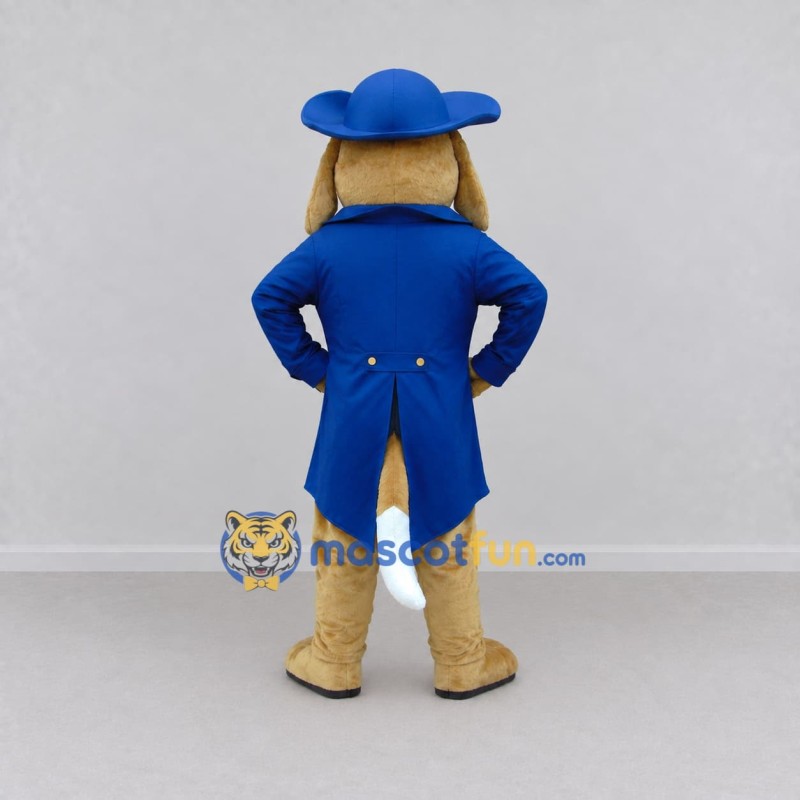 Custom Tan Blue and Yellow Dog in Tailcoat Mascot Costume Adult Full Body Suit for Costume Parties Custom Tan Blue and Yellow Dog in Tailcoat Mascot Costume Adult Full Body Suit for Costume Parties