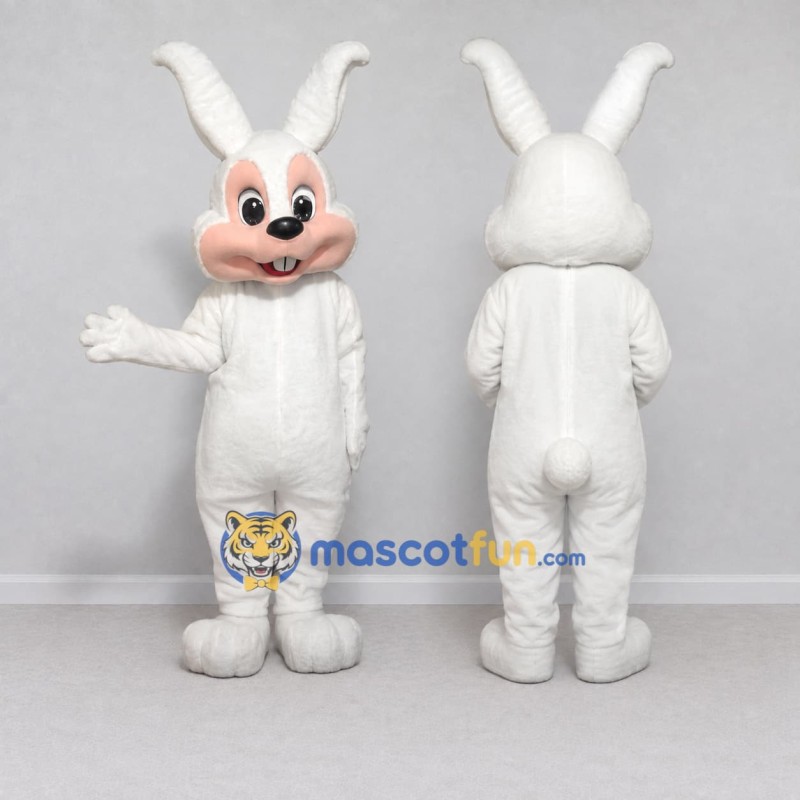 Custom White and Peach Rabbit Mascot Costume Adult Full Body Suit for Easter Events Custom White and Peach Rabbit Mascot Costume Adult Full Body Suit for Easter Events