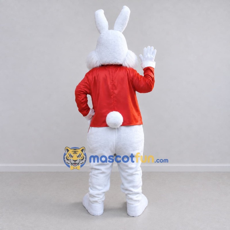 Custom White Red and Yellow Rabbit in Tailcoat Mascot Costume Adult Full Body Suit for Easter Events Custom White Red and Yellow Rabbit in Tailcoat Mascot Costume Adult Full Body Suit for Easter Events