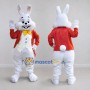 Custom White Red and Yellow Rabbit in Tailcoat Mascot Costume Adult Full Body Suit for Easter Events