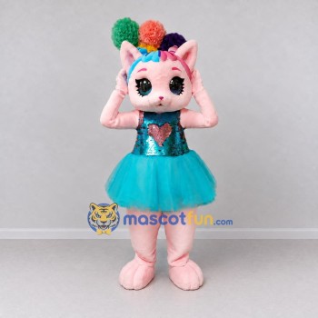 Custom Pink and Turquoise Cat in Tutu Mascot Costume Adult Full Body Suit for Children's Parties Custom Pink and Turquoise Cat in Tutu Mascot Costume Adult Full Body Suit for Children's Parties