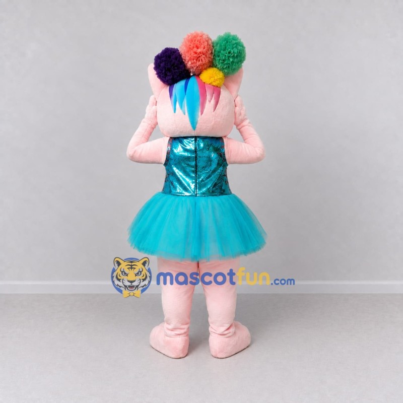 Custom Pink and Turquoise Cat in Tutu Mascot Costume Adult Full Body Suit for Children's Parties