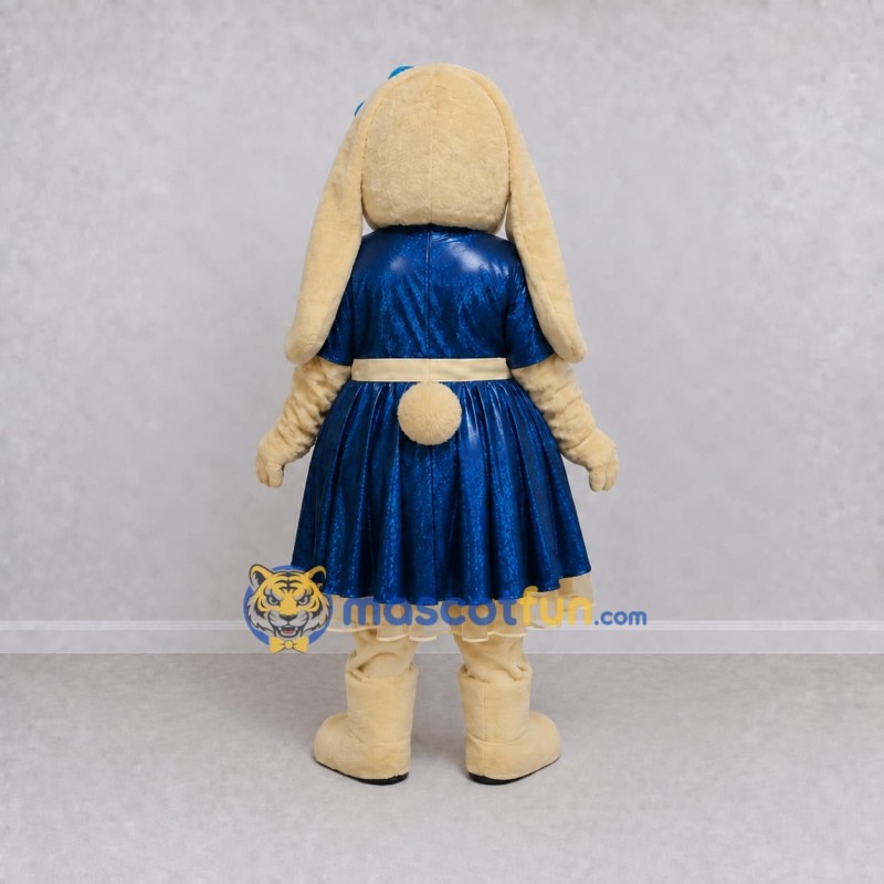 Custom Tan and Blue Lop-Eared Rabbit in Dress Mascot Costume Adult Full Body Suit for Easter Events