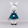 Custom White and Teal Rabbit in Dress Mascot Costume Adult Full Body Suit for Easter Events Custom White and Teal Rabbit in Dress Mascot Costume Adult Full Body Suit for Easter Events