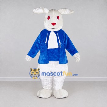 Custom White and Blue Rabbit in Jacket Mascot Costume Adult Full Body Suit for Easter Events