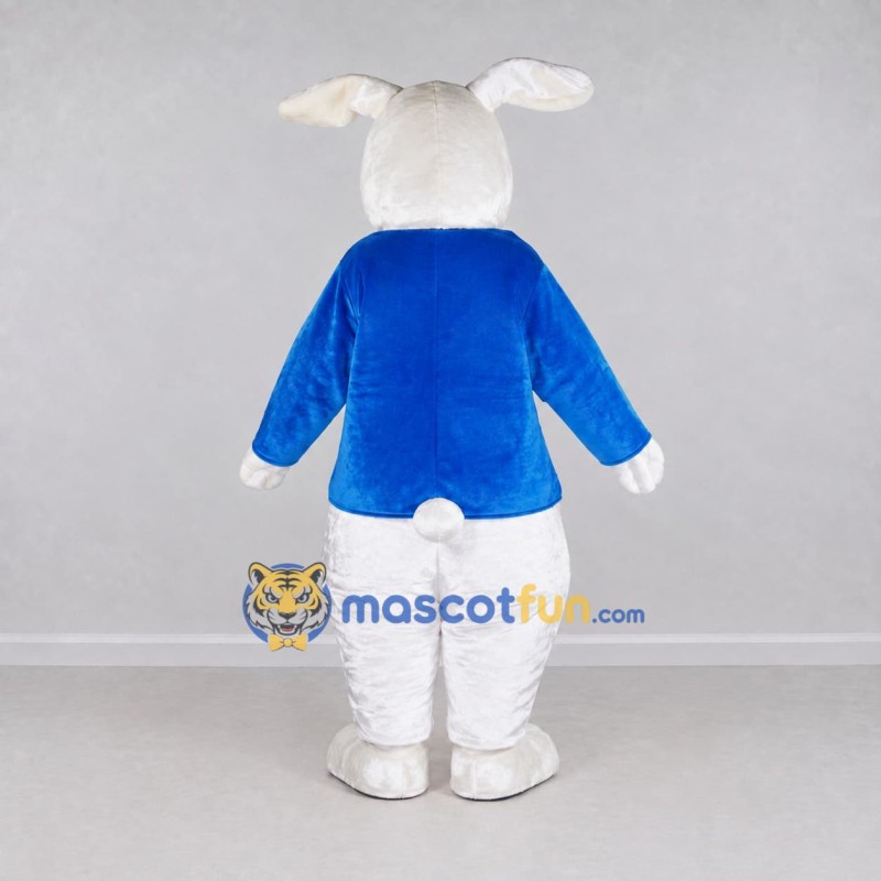 Custom White and Blue Rabbit in Jacket Mascot Costume Adult Full Body Suit for Easter Events