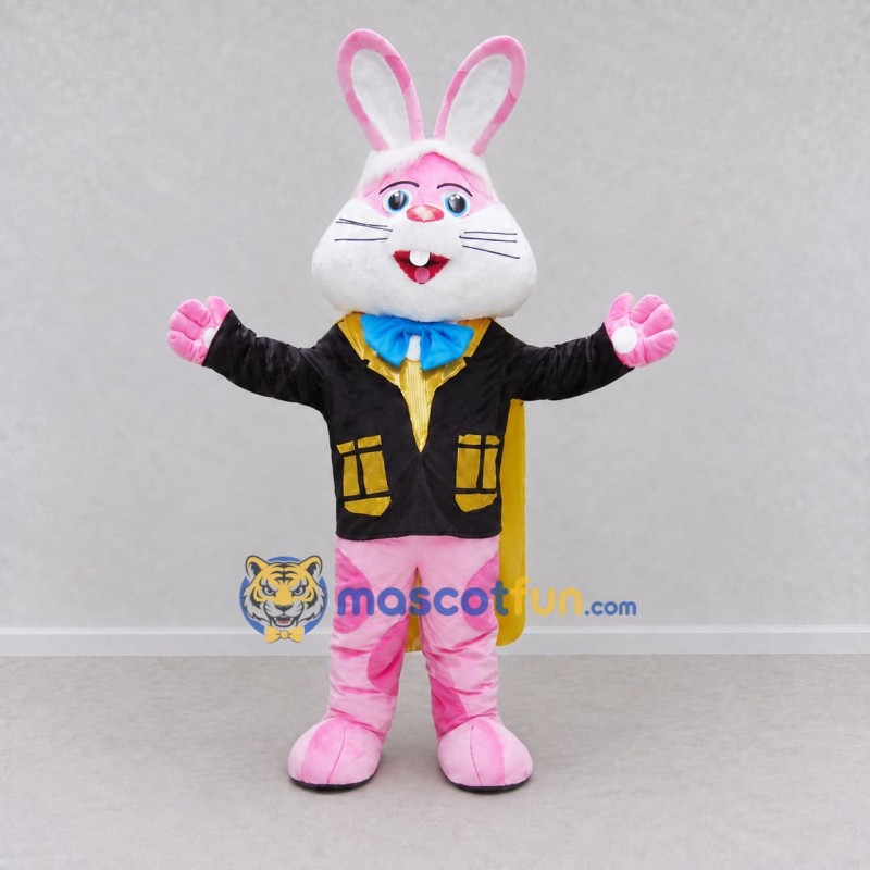 Custom White Pink and Yellow Rabbit Magician Mascot Costume Adult Full Body Suit for Stage Shows Custom White Pink and Yellow Rabbit Magician Mascot Costume Adult Full Body Suit for Stage Shows