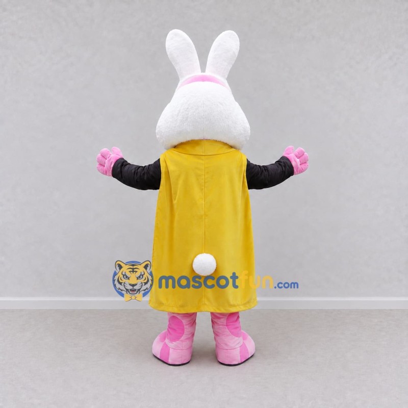 Custom White Pink and Yellow Rabbit Magician Mascot Costume Adult Full Body Suit for Stage Shows Custom White Pink and Yellow Rabbit Magician Mascot Costume Adult Full Body Suit for Stage Shows