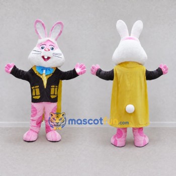 Custom White Pink and Yellow Rabbit Magician Mascot Costume Adult Full Body Suit for Stage Shows