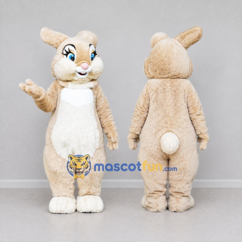 Custom Tan and White Rabbit Mascot Costume Adult Full Body Suit for Easter Events Custom Tan and White Rabbit Mascot Costume Adult Full Body Suit for Easter Events