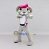 Custom Gray and Pink Dog in Beret Mascot Costume Adult Full Body Suit for Community Events Custom Gray and Pink Dog in Beret Mascot Costume Adult Full Body Suit for Community Events