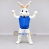 Custom White and Blue Rabbit in Sportswear Mascot Costume Adult Full Body Suit for Sports Events Custom White and Blue Rabbit in Sportswear Mascot Costume Adult Full Body Suit for Sports Events