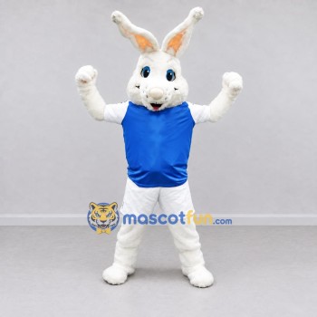 Custom White and Blue Rabbit in Sportswear Mascot Costume Adult Full Body Suit for Sports Events