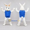 Custom White and Blue Rabbit in Sportswear Mascot Costume Adult Full Body Suit for Sports Events Custom White and Blue Rabbit in Sportswear Mascot Costume Adult Full Body Suit for Sports Events