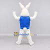 Custom White and Blue Rabbit in Sportswear Mascot Costume Adult Full Body Suit for Sports Events Custom White and Blue Rabbit in Sportswear Mascot Costume Adult Full Body Suit for Sports Events