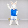 Custom White and Blue Rabbit in Sportswear Mascot Costume Adult Full Body Suit for Sports Events