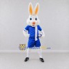 Custom White and Blue Soccer Rabbit Mascot Costume Adult Full Body Suit for Soccer Events