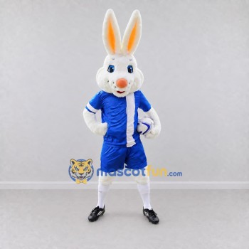 Custom White and Blue Soccer Rabbit Mascot Costume Adult Full Body Suit for Soccer Events Custom White and Blue Soccer Rabbit Mascot Costume Adult Full Body Suit for Soccer Events
