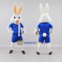 Custom White and Blue Soccer Rabbit Mascot Costume Adult Full Body Suit for Soccer Events