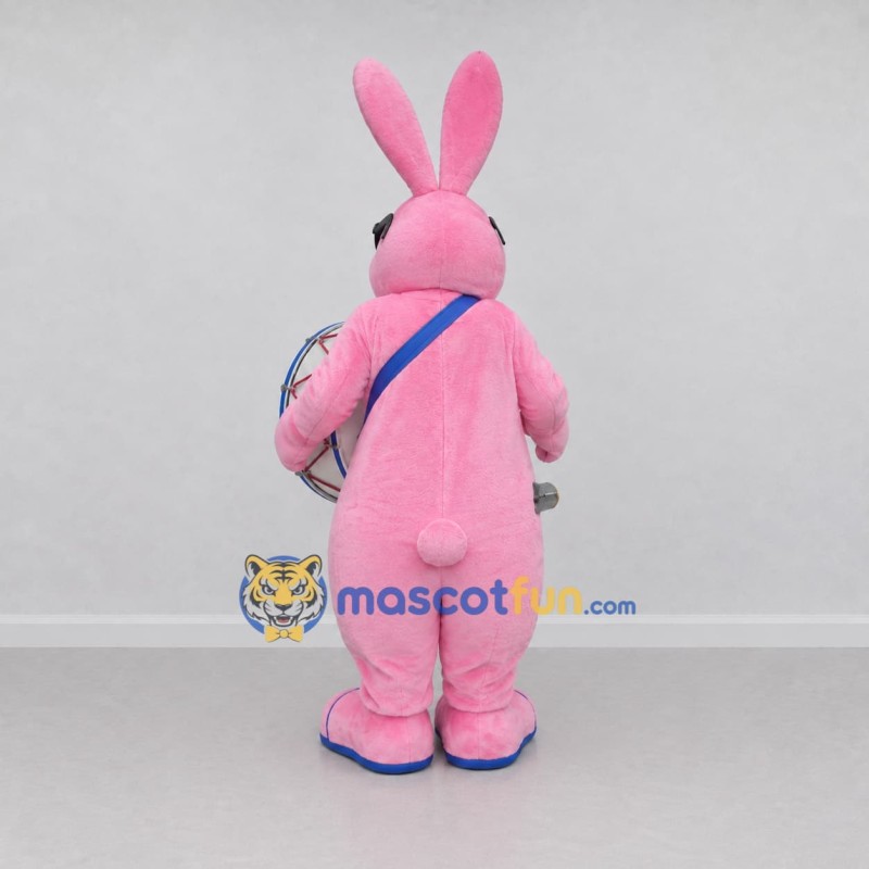 Custom Pink Rabbit Drummer Mascot Costume Adult Full Body Suit for Parades Custom Pink Rabbit Drummer Mascot Costume Adult Full Body Suit for Parades