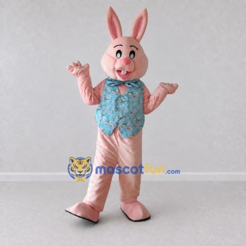 Custom Pink and Blue Rabbit in Vest Mascot Costume Adult Full Body Suit for Easter Events Custom Pink and Blue Rabbit in Vest Mascot Costume Adult Full Body Suit for Easter Events