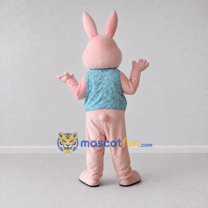 Custom Pink and Blue Rabbit in Vest Mascot Costume Adult Full Body Suit for Easter Events Custom Pink and Blue Rabbit in Vest Mascot Costume Adult Full Body Suit for Easter Events