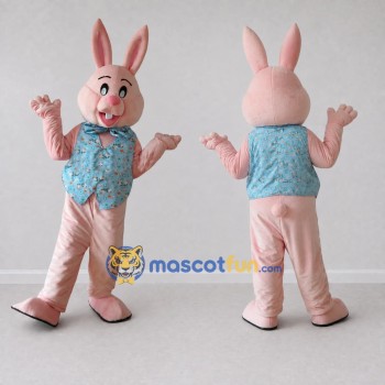 Custom Pink and Blue Rabbit in Vest Mascot Costume Adult Full Body Suit for Easter Events