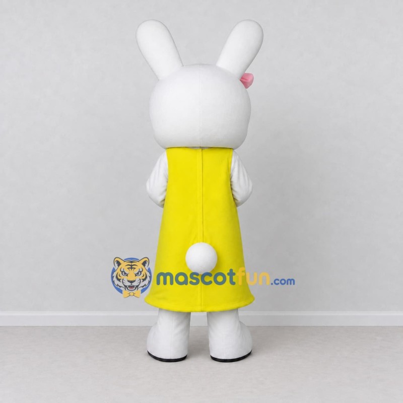 Custom White and Yellow Rabbit in Dress Mascot Costume Adult Full Body Suit for Easter Events Custom White and Yellow Rabbit in Dress Mascot Costume Adult Full Body Suit for Easter Events