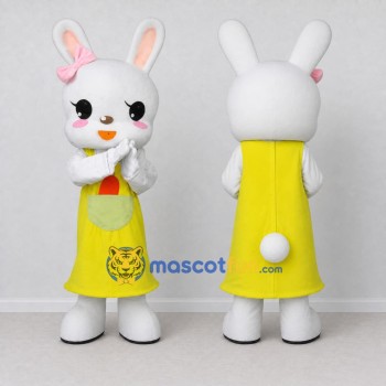 Custom White and Yellow Rabbit in Dress Mascot Costume Adult Full Body Suit for Easter Events
