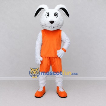 Custom White and Orange Rabbit in Sportswear Mascot Costume Adult Full Body Suit for Sports Events Custom White and Orange Rabbit in Sportswear Mascot Costume Adult Full Body Suit for Sports Events