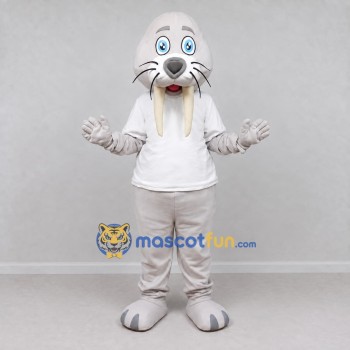 Custom Gray and White Walrus Mascot Costume Adult Full Body Suit for Aquarium Events Custom Gray and White Walrus Mascot Costume Adult Full Body Suit for Aquarium Events