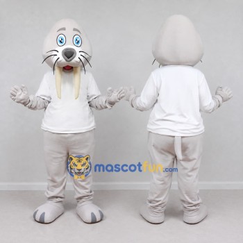 Custom Gray and White Walrus Mascot Costume Adult Full Body Suit for Aquarium Events