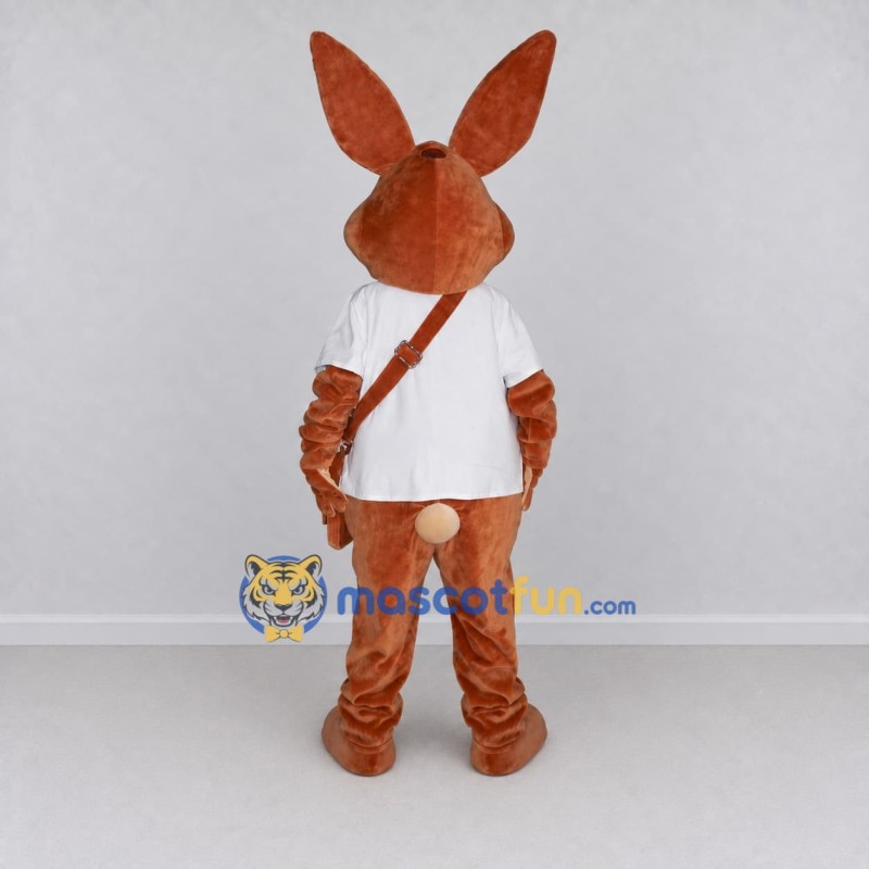Custom Brown and White Rabbit with Shoulder Bag Mascot Costume Adult Full Body Suit for Easter Events Custom Brown and White Rabbit with Shoulder Bag Mascot Costume Adult Full Body Suit for Easter Events