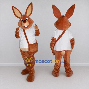 Custom Brown and White Rabbit with Shoulder Bag Mascot Costume Adult Full Body Suit for Easter Events