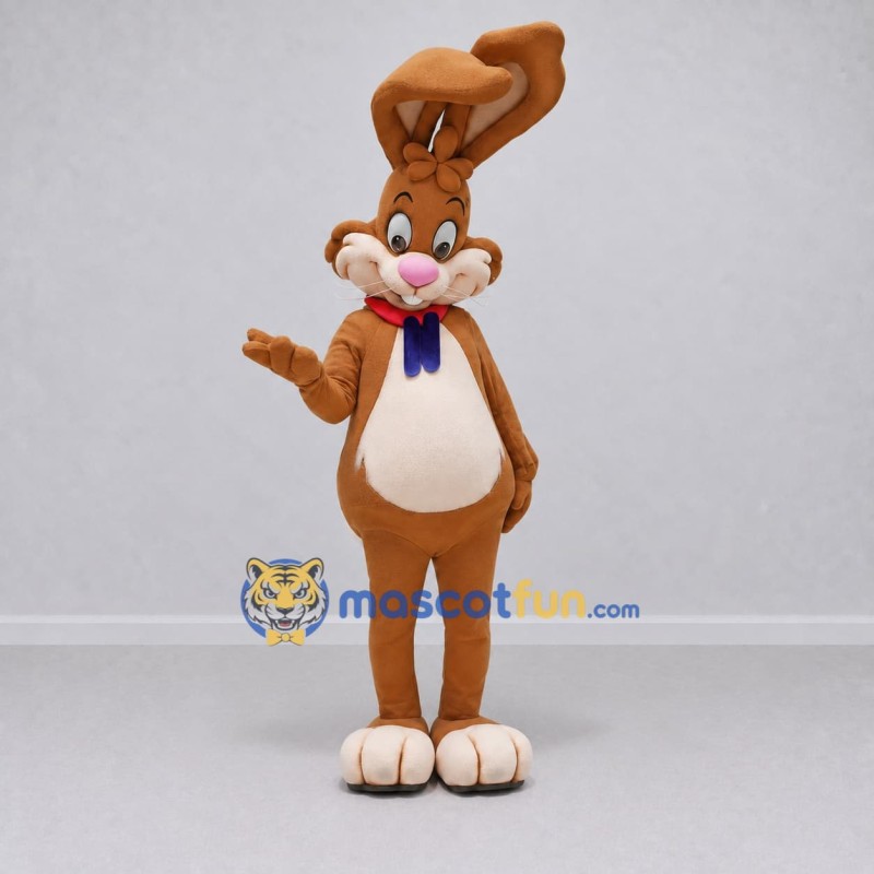 Custom Brown and White Rabbit with Bow Tie Mascot Costume Adult Full Body Suit for Easter Events Custom Brown and White Rabbit with Bow Tie Mascot Costume Adult Full Body Suit for Easter Events