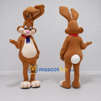 Custom Brown and White Rabbit with Bow Tie Mascot Costume Adult Full Body Suit for Easter Events
