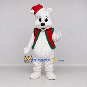Custom White Red and Green Christmas Bear Mascot Costume Adult Full Body Suit for Christmas Events Custom White Red and Green Christmas Bear Mascot Costume Adult Full Body Suit for Christmas Events