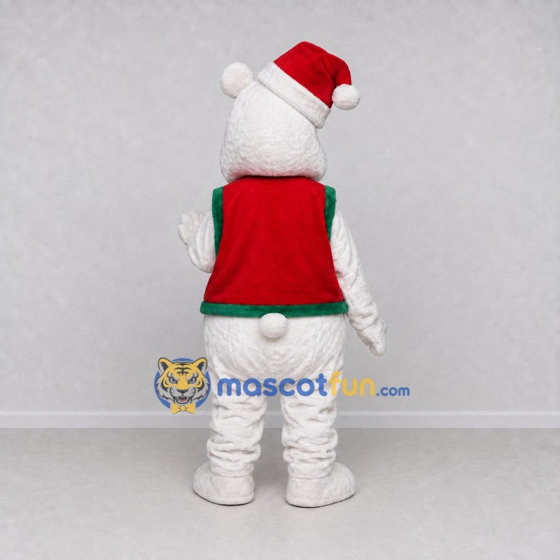 Custom White Red and Green Christmas Bear Mascot Costume Adult Full Body Suit for Christmas Events Custom White Red and Green Christmas Bear Mascot Costume Adult Full Body Suit for Christmas Events