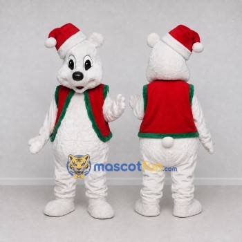 Custom White Red and Green Christmas Bear Mascot Costume Adult Full Body Suit for Christmas Events