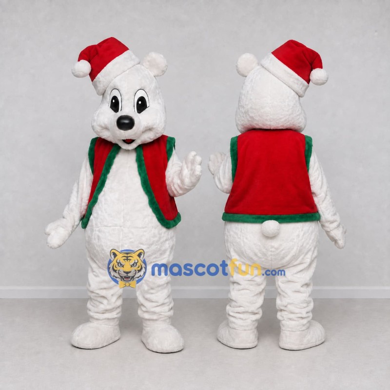 Custom White Red and Green Christmas Bear Mascot Costume Adult Full Body Suit for Christmas Events Custom White Red and Green Christmas Bear Mascot Costume Adult Full Body Suit for Christmas Events