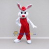 Custom White and Red Rabbit in Overalls Mascot Costume Adult Full Body Suit for Easter Events Custom White and Red Rabbit in Overalls Mascot Costume Adult Full Body Suit for Easter Events